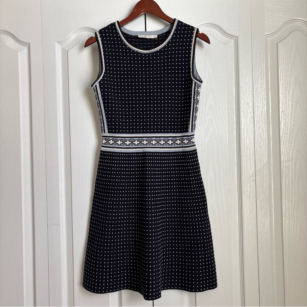 Tory Burch Navy and White Patterned dress